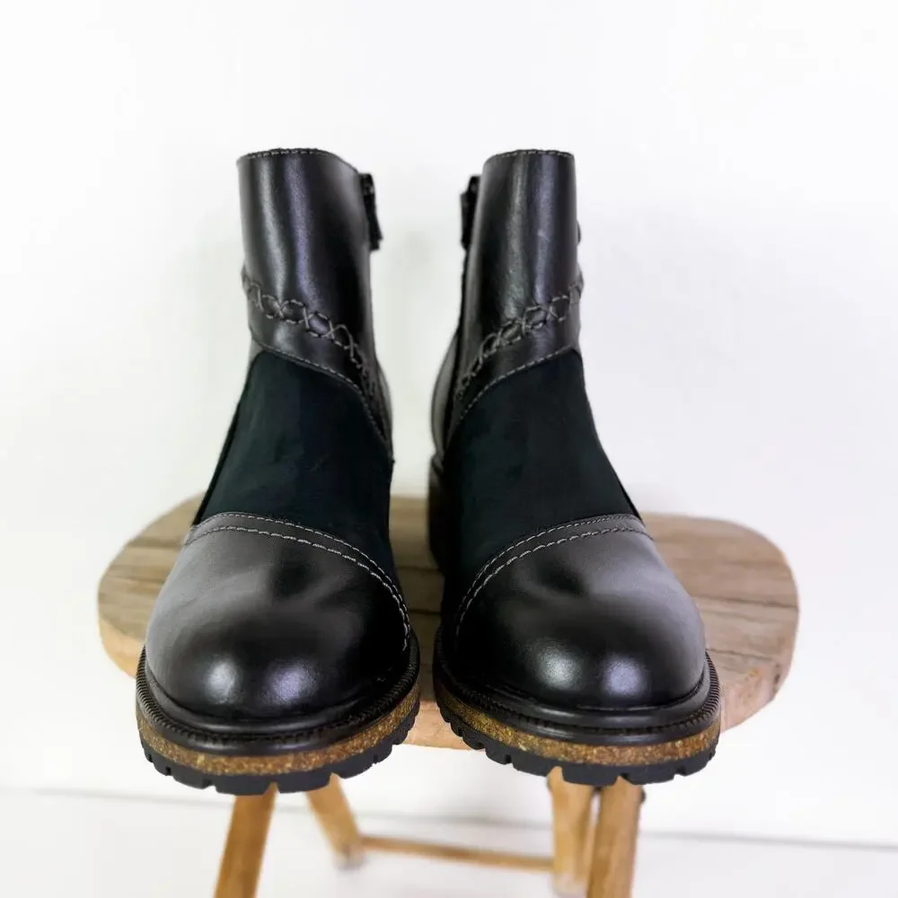 Earth Origins Patchwork Leather Taylen Round Toe Gorpcore Boots Black sz 6.5 NEW